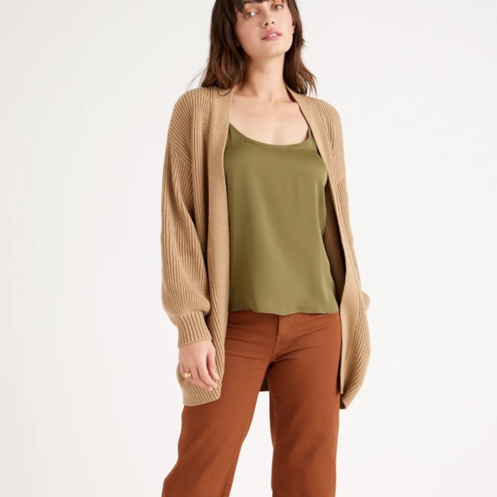 Quince 100% Organic Cotton Oversized Cardigan in Camel - Picture 2 of 11